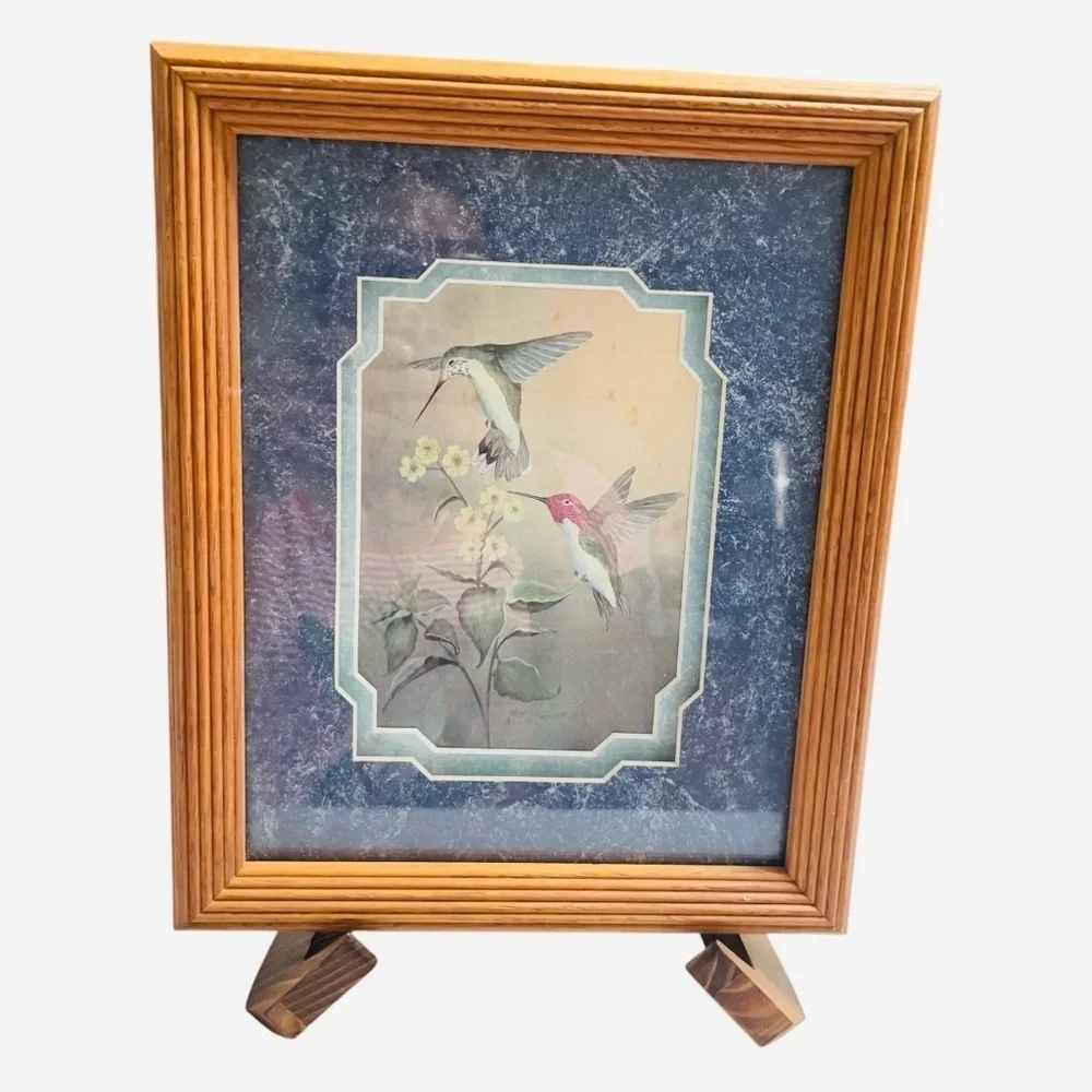 VTG Framed Hummingbird Botanical Prints Set of 2 Wood Frames Cottage Decor